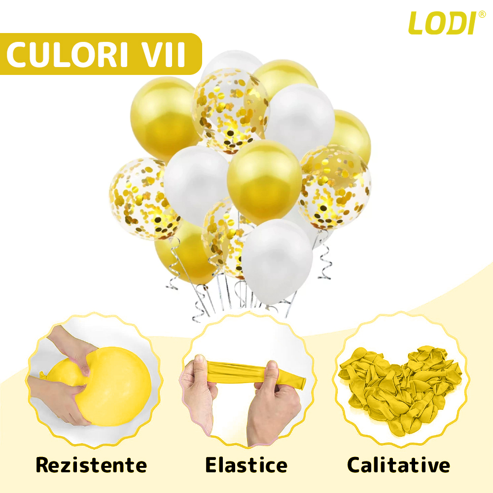 Set 15 Baloane Lodi261, Confeti, pentru Petreceri/Aniversari/Evenimente, o singura dimensiune, 3 culori, latex, auriu/alb/transparent