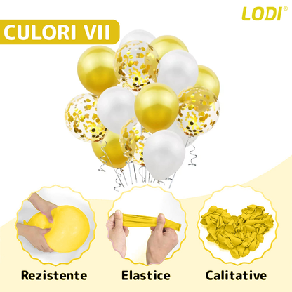 Set 15 Baloane Lodi261, Confeti, pentru Petreceri/Aniversari/Evenimente, o singura dimensiune, 3 culori, latex, auriu/alb/transparent