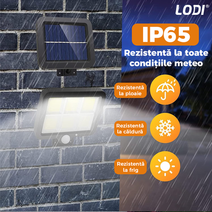 Lampa Solara 120 COB Lodi134, senzor de miscare, 3 moduri de iluminare, protectie IP65, Waterproof, exterior, negru
