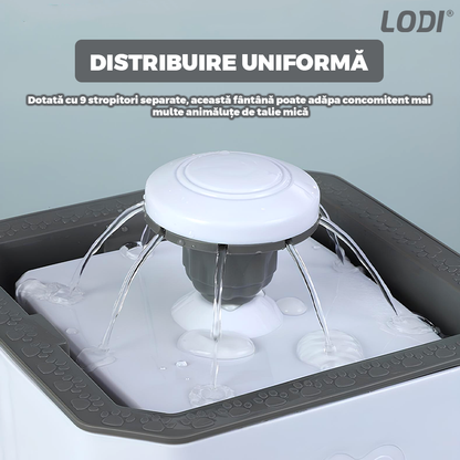 Dispenser de Apa Tip Fantana Lodi1506, ultra-silentios, pentru caini si pisici, filtru de carbon inclus, usor de utilizat, elimina bacteriile din apa, alimentare USB, desgin modern, alb