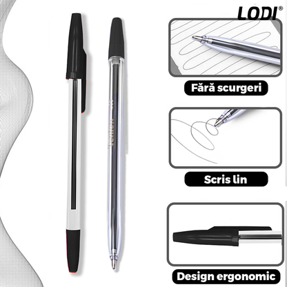 Set 50 de Pixuri Lodi1509, tip ballpoint, material rezistent, durabile, rezistente in timp, cap 0.7 mm, scriere neteda cu uscare rapida, cu capac, corp de plastic, negru