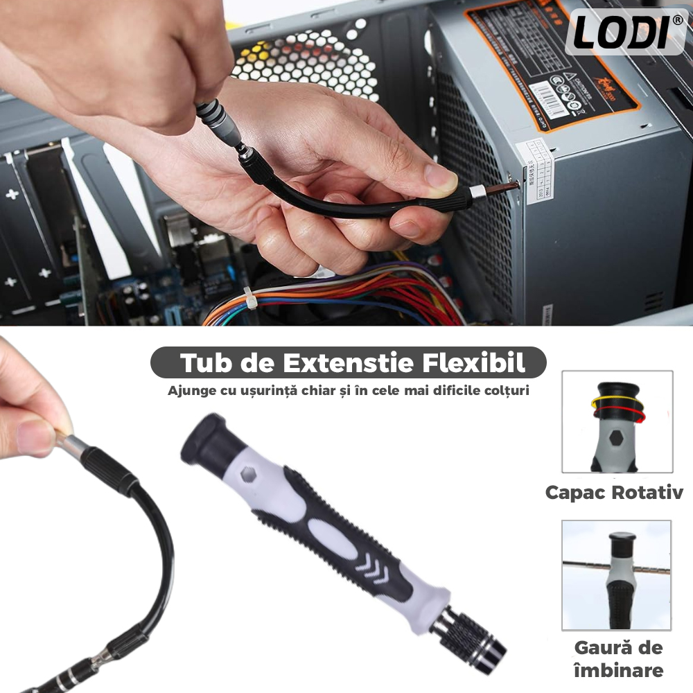 Set Trusa Surubelnite de Precizie 112 in 1 Lodi121,  pentru Macbook, iMac, iPhone, electronice, telefon, PC, otel S2, varf magnetic,  negru