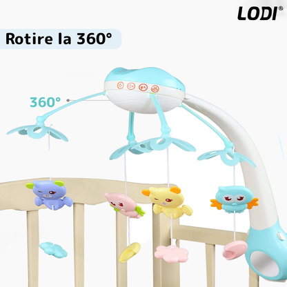 Carusel Muzical pentru Patut Lodi525, Bebe, control prin telecomanda, proiector, muzica si lumini, jucarii detasabile, albastru deschis