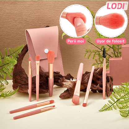 Set 8 Mini Pensule pentru Machiaj Lodi311, machiaj profesional/incepatori, portabile, roz