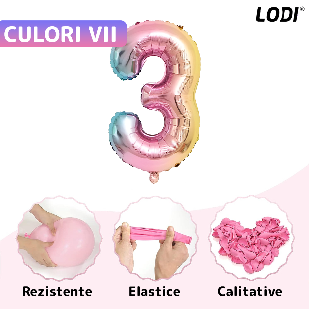 Set 14 Baloane Lodi1045, Cifra 3, pentru Petreceri/Aniversari/Evenimente, coronita, balon cifra, baloane clasice, multicolor