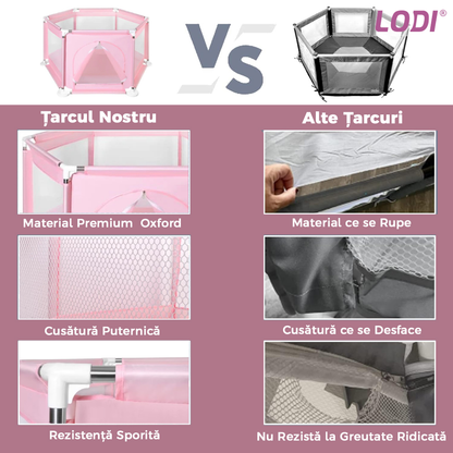 Tarc pentru Copii Lodi297, usa cu fermoar exterior, plasa, materiale calitative, usor de montat, dimensiuni 125x110x65, roz