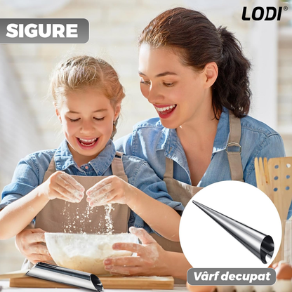 Set 10 Forme de Copt pentru Rulouri Lodi1282, conice, waterproof, otel inoxidabil, varf decupat, cornet inghetata/ cannoli/ cornulete, 12 cm, gri