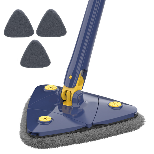 Mop cu Cap Triunghiular Lodi708, rotire 360 grade, telescopic, curatare usoara, 3 lavete incluse, 127 cm, albastru/galben