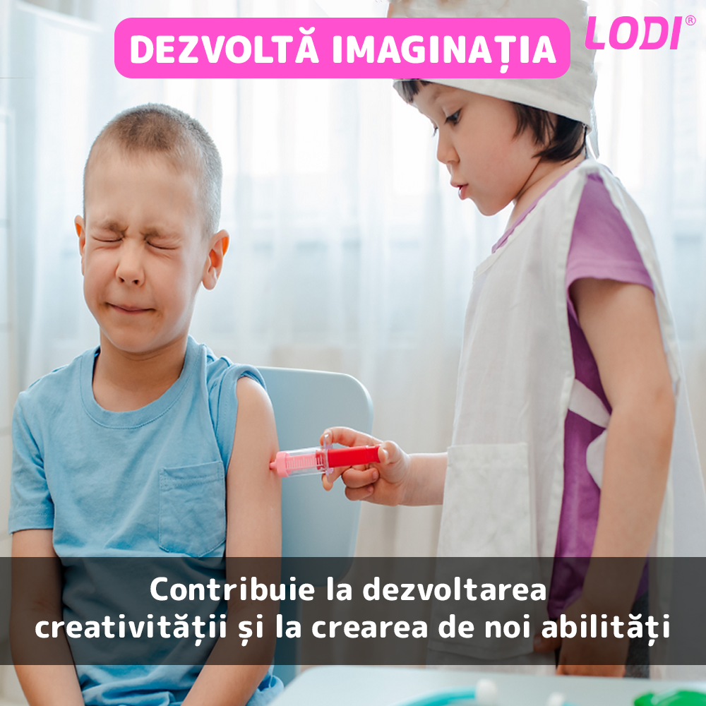 Set Trusa Medicala Asistenta Doctor Lodi480, joc de rol, 13 accesorii si cutie penntru depozitare, mini pacient, 37.5 x 21 cm, roz deschis