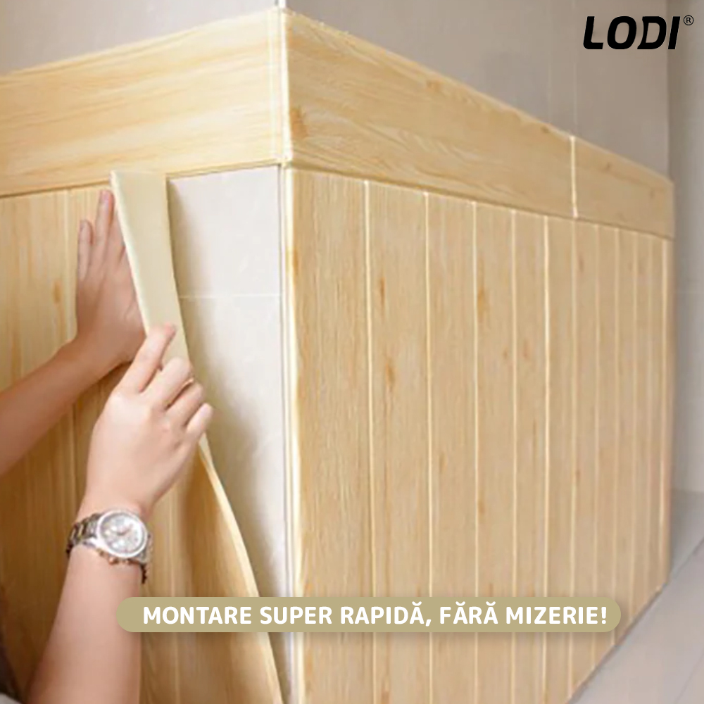 Set Tapet Panou 3D Lodi100, Model Lemn, suprafata acoperire 4.9 mp, autoadeziv, waterproof, usor de montat, design modern, 70x70 cm, galben