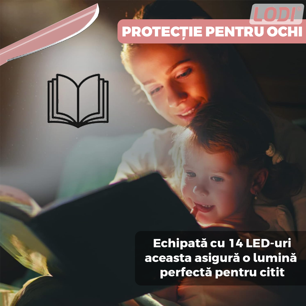 Mini Lampa Led Lodi1006, alimentare USB, lumina pentru citit, flexibila, portabila, compatibilitate universala, roz