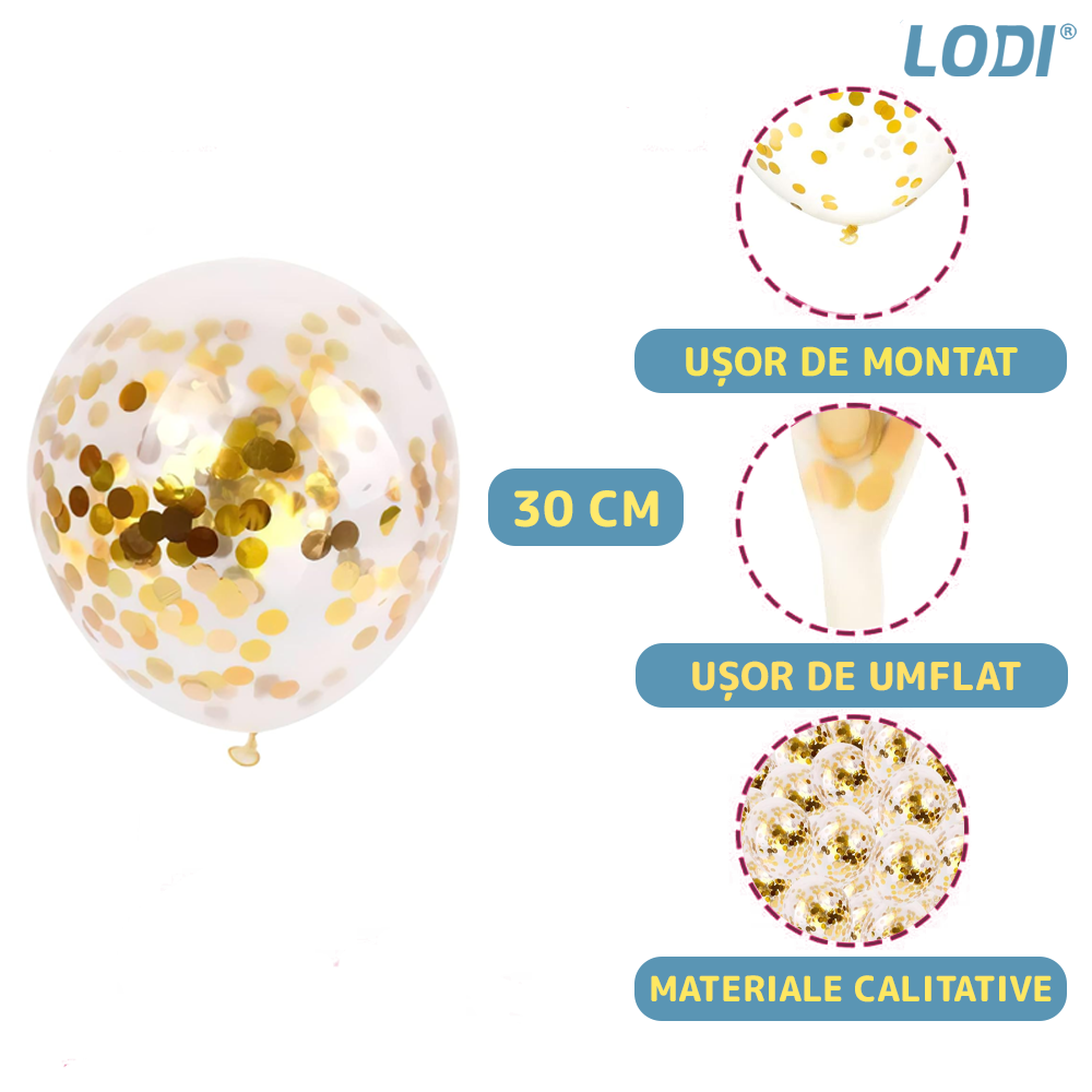 Set 5 Baloane cu Banner Lodi1062, Confetti, pentru Petreceri/Aniversari/Evenimente, model HAPPY BIRTHDAY, albastru