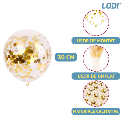 Set 5 Baloane cu Banner Lodi1062, Confetti, pentru Petreceri/Aniversari/Evenimente, model HAPPY BIRTHDAY, albastru