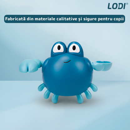 Jucarie de Baie pentru Copii Lodi856, Crab Inotator, interactiva, fara baterii, mecanism cu cheita, 9 x12 cm, albastru