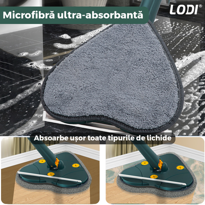 Mop cu Cap in Forma de Inima Lodi551, rotire 360 grade, telescopic, curatare usoara, 4 lavete incluse, 127 cm, verde/galben