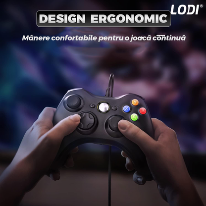 Controller de Joc cu Fir Lodi1425, compatibil cu Xbox 360/Slim/PC Windows 7/8/10, vibrații duble turbo cu 3 intensități, sensitivitate ridicată, cablu cu lungime de 2.5 m, negru