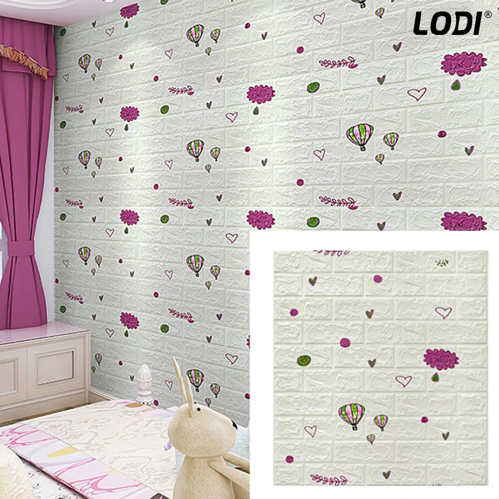 Set Tapet Caramida 3D Lodi76, model Nori si Baloane, suprafata acoperire 5.3 mp, autoadeziv, waterproof, usor de montat, design modern, 70x77 cm, alb