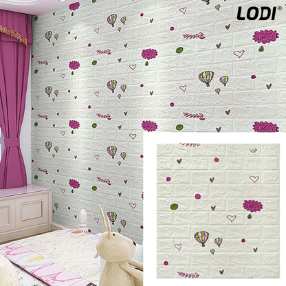 Set Tapet Caramida 3D Lodi76, model Nori si Baloane, suprafata acoperire 5.3 mp, autoadeziv, waterproof, usor de montat, design modern, 70x77 cm, alb