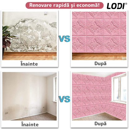 Set 10x Tapet 3D Lodi799, suprafata acoperire 4.9 mp, autoadeziv, Model Floral Diamant, perete/tavan, waterproof, usor de montat, design modern, 70x70 cm, roz