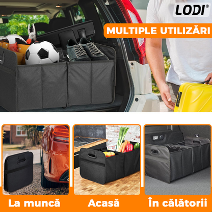 Organizator Auto Portbagaj Lodi294, 2 compartimente, pliabil, portabil, elastic de prindere, multifunctional, universal, negru