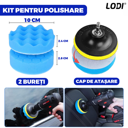 Set Premium 26 Piese Detailing Auto Lodi677, curatare masina Interior-exterior, 5 pensule detaliu, burete aplicator, laveta microfibra, perii aer conditionat, perii de zimtate, manusa microfibra fata-verso, albastru