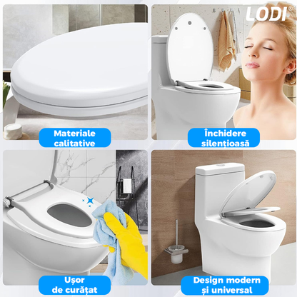 Capac WC cu Reductie 2 in 1 Lodi124, inchidere lenta duala, reductor cu prindere magnetica, adulti si copii, plastic durabil, alb