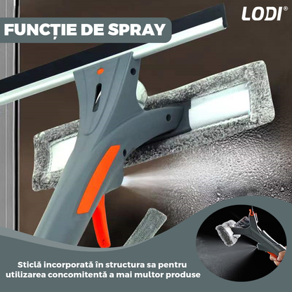 Stergator de Geamuri 3 in 1 Lodi706, laveta detasabila, racleta pentru curatare si lustruire, sticla de spray incorporata, telescopic, gri/portocaliu