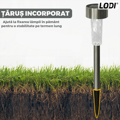 Set 10 Lampi Solare pentru Gradina Lodi1119, tehnologie LED,  pentru exterior, incarcare solara, autonomie 8 ore, tip tarus, PVC, lumina alb rece