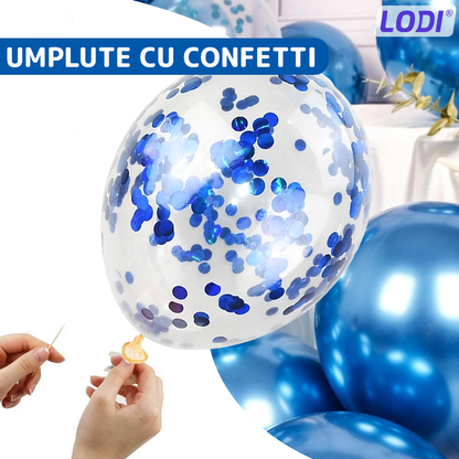Set 25 Baloane Lodi756, Litere, pentru Petreceri/Aniversari/Evenimente, confetti, stelute, model HAPPY BIRTHDAY, albastru