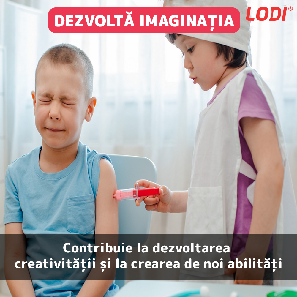Set Trusa Medicala Asistenta Doctor Lodi481, joc de rol, 13 accesorii si cutie penntru depozitare, mini pacient, 37.5 x 21 cm, rosu