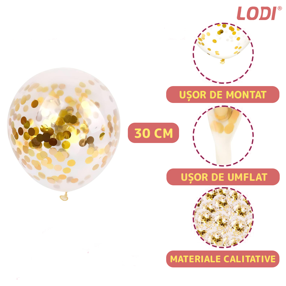 Set 5 Baloane cu Banner Lodi1061, Confetti, pentru Petreceri/Aniversari/Evenimente, model HAPPY BIRTHDAY, roz