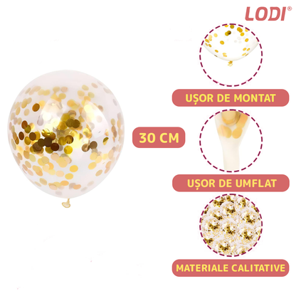 Set 5 Baloane cu Banner Lodi1061, Confetti, pentru Petreceri/Aniversari/Evenimente, model HAPPY BIRTHDAY, roz