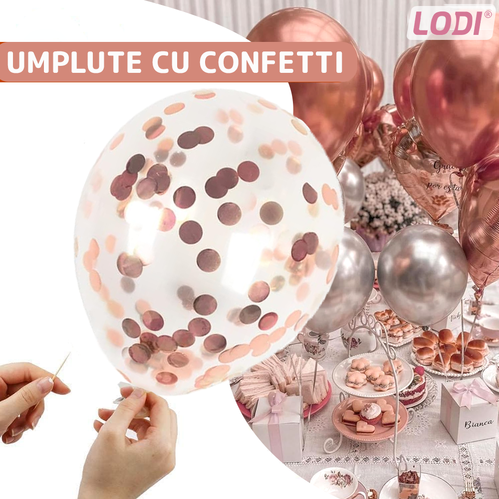 Set 48 Baloane Lodi728, Confeti, Inimioara, pentru Petreceri/Aniversari/Evenimente, o singura dimensiune, 2 culori, latex, rose gold