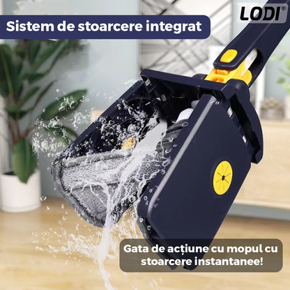 Mop cu Cap Dreptunghiular Lodi1176, rotire 360 grade, telescopic, curatare usoara, 5 lavete incluse, 123 cm, albastru/galben