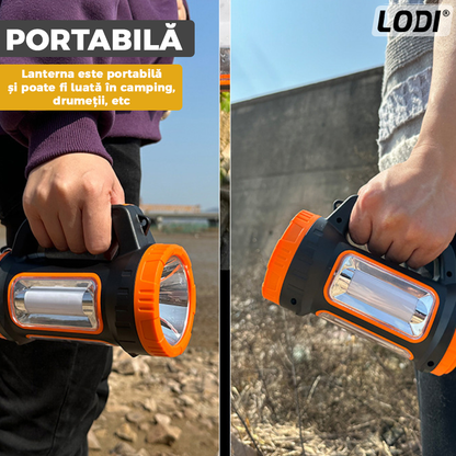 Lanterna Solara de Camping Lodi269, 2 moduri de alimentare, 5 moduri de iluminare, portabila, pentru drumetii, port USB, reincarcabila, portocaliu