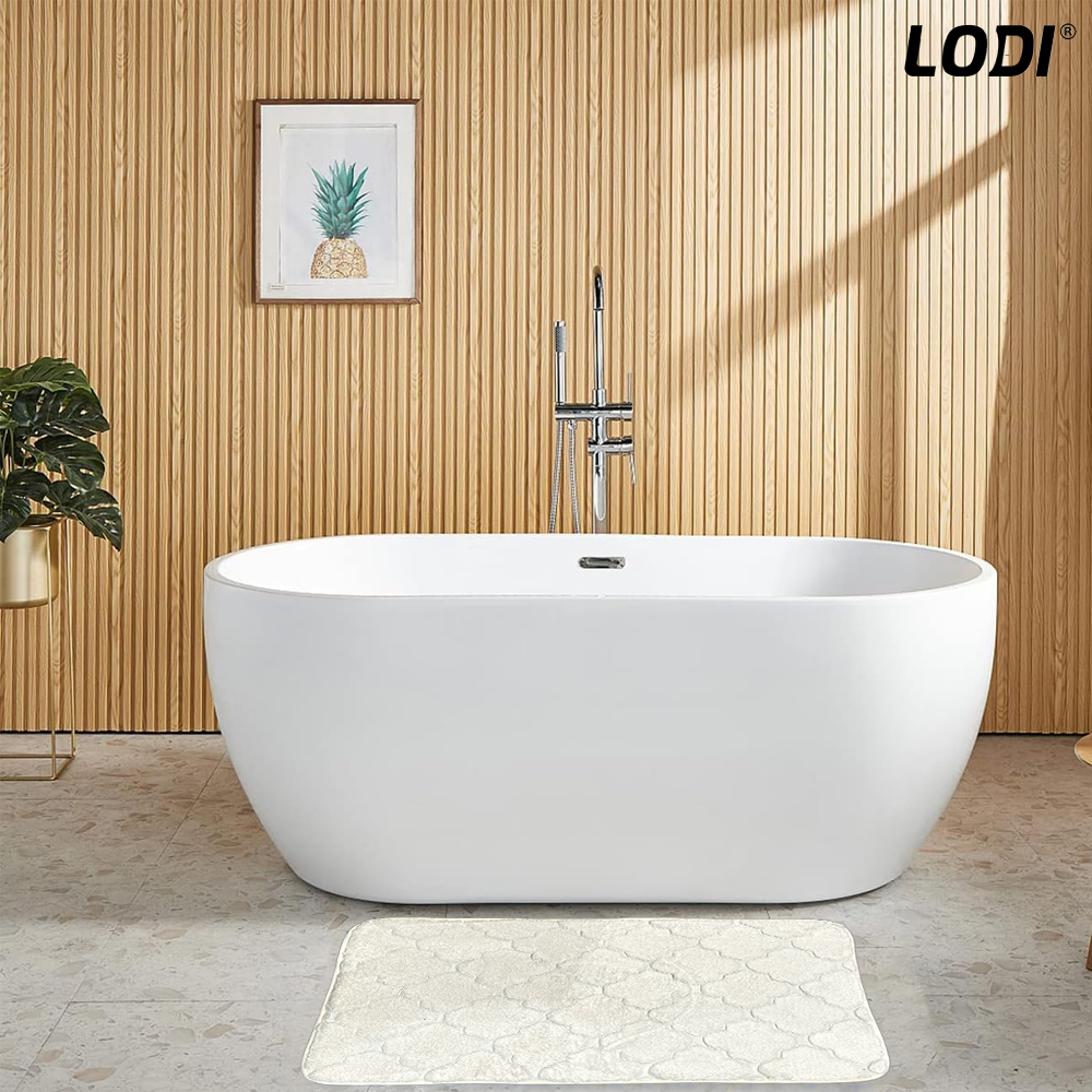 Set 2 Covorase de Baie Lodi1013, anti-derapante, material moale, design modern, model floral, 80x50 & 50x40cm, bej