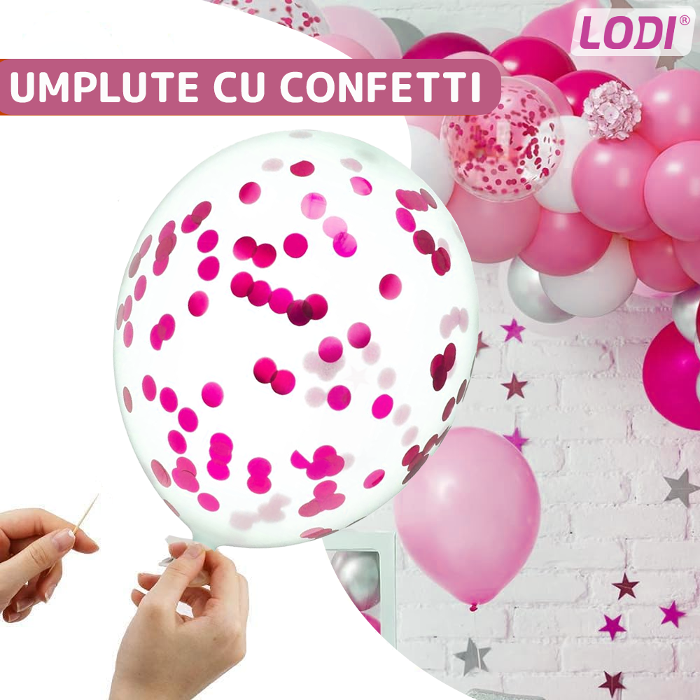 Set 10 Baloane Lodi726, Confeti, pentru Petreceri/Aniversari/Evenimente, o singura dimensiune, 2 culori, latex, roz