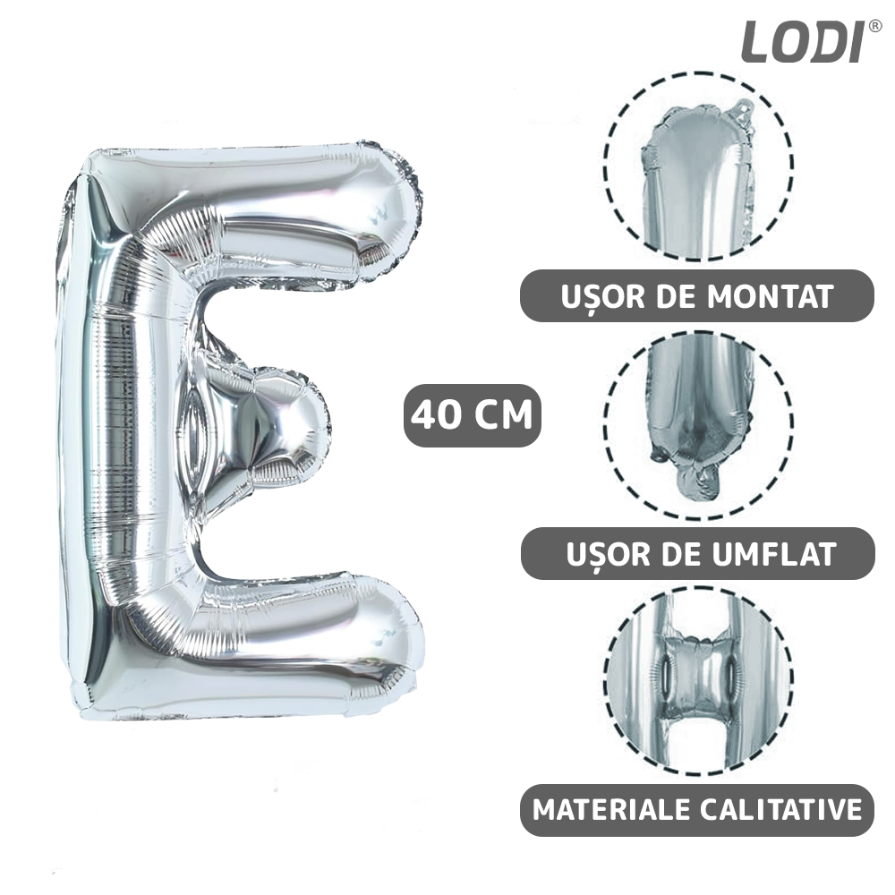 Balon in Forma de Litera E Lodi1022, metalizat, pentru Petreceri/Aniversari/Evenimente,rezistent, folie, argintiu, 40 cm