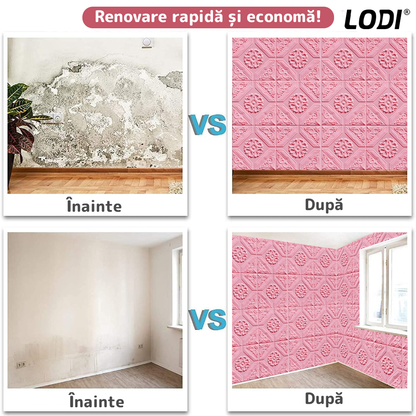 Set 10x Tapet 3D Lodi789, suprafata acoperire 4.9 mp, autoadeziv, Model Floral Carou, perete/tavan, waterproof, usor de montat, design modern, 70x70 cm, roz