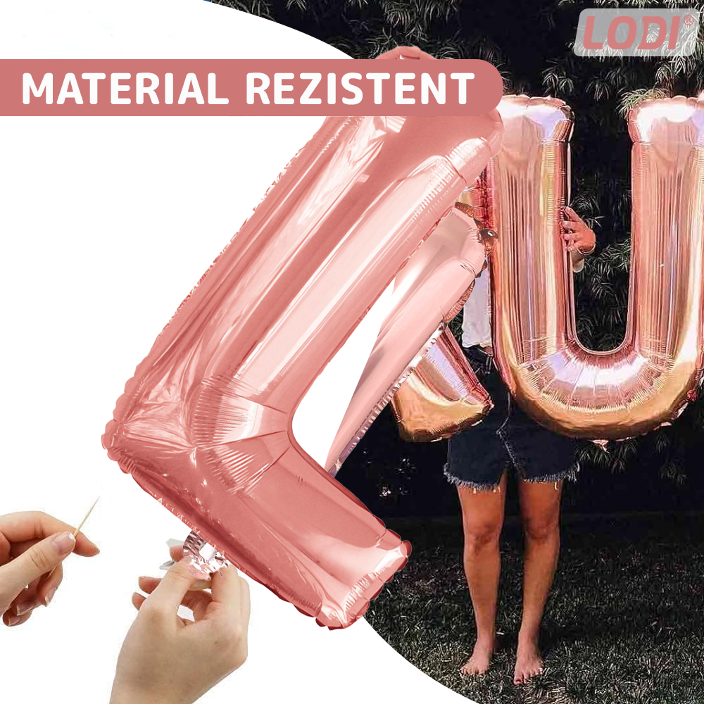 Balon in Forma de Litera L Lodi1472, metalizat, pentru Petreceri/Aniversari/Evenimente, rezistent, folie, rose gold, 40 cm