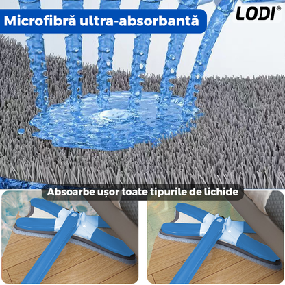 Mop cu Cap in Forma de X Lodi554, rotire 360 grade, telescopic, curatare usoara, 4 lavete incluse, 123 cm, albastru deschis