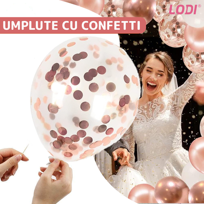 Set 12 Baloane Lodi1060, Cifra 1, pentru Petreceri/Aniversari/Evenimente, Stea/Rotunde/Confetti, 3 culori, latex, rose gold