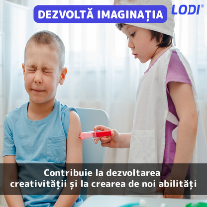 Set Trusa Medicala Asistenta Doctor Lodi482, joc de rol, 13 accesorii si cutie penntru depozitare, mini pacient, 37.5 x 21 cm, albastru