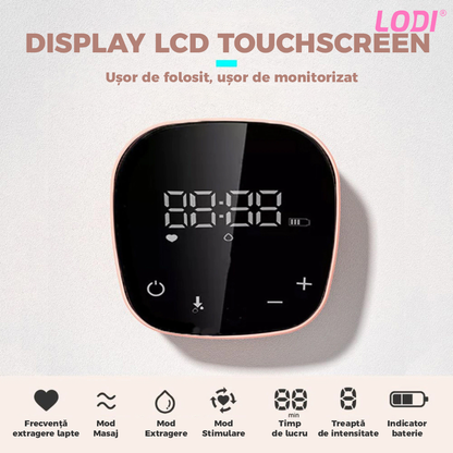 Pompa de San Electrica Dubla Lodi35, 3 functii, 9 niveluri de intensitate, 2 biberoane, masaj, stimulare, suctiune, afisaj digital, touch screen, capacitate 300ml, roz
