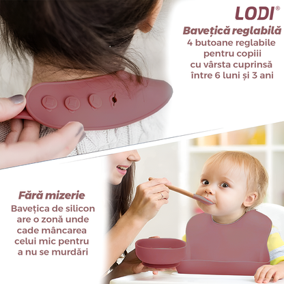 Set Hranire Bebeulsi Lodi1007, 6 piese, termorezistente, silicon, fara BPA, pliabile, usor de curatat, roz inchis