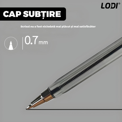 Set 50 de Pixuri Lodi1509, tip ballpoint, material rezistent, durabile, rezistente in timp, cap 0.7 mm, scriere neteda cu uscare rapida, cu capac, corp de plastic, negru