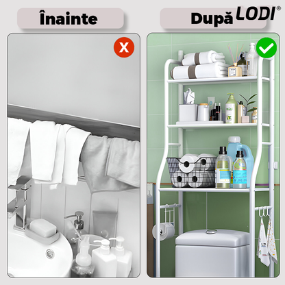 Raft de Depozitare pentru Baie Lodi1242, peste toaleta/ masina de spalat rufe, 3 rafturi, picioruse ajustabile, rezistent si stabil, ideal pentru prosoape sau produse de igiena, metal, 160 x 25 x 65 cm, albetalic, 10
