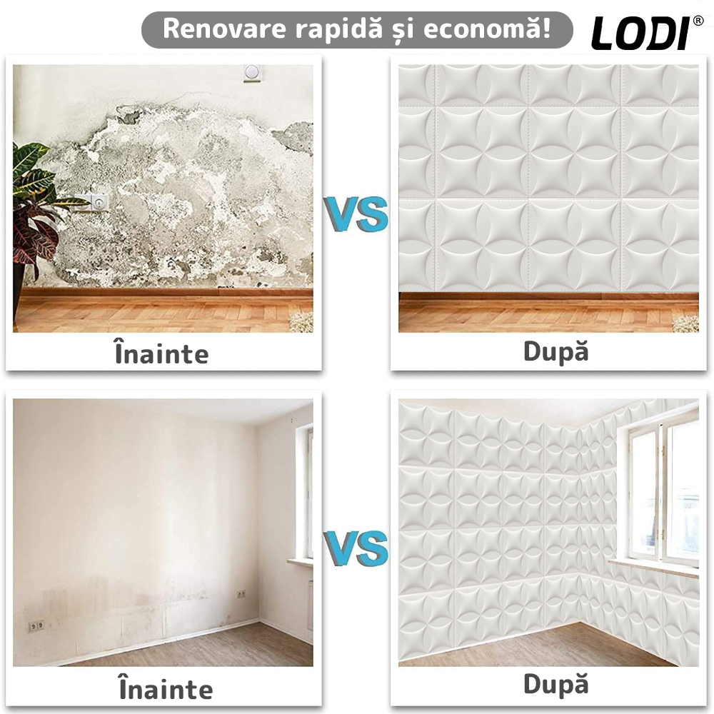 Set 10x Tapet 3D Lodi827, suprafata acoperire 4.9 mp, autoadeziv, Model Pernute, perete/tavan, waterproof, usor de montat, design modern, 70x77 cm, alb