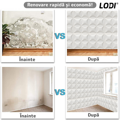 Set 10x Tapet 3D Lodi827, suprafata acoperire 4.9 mp, autoadeziv, Model Pernute, perete/tavan, waterproof, usor de montat, design modern, 70x77 cm, alb