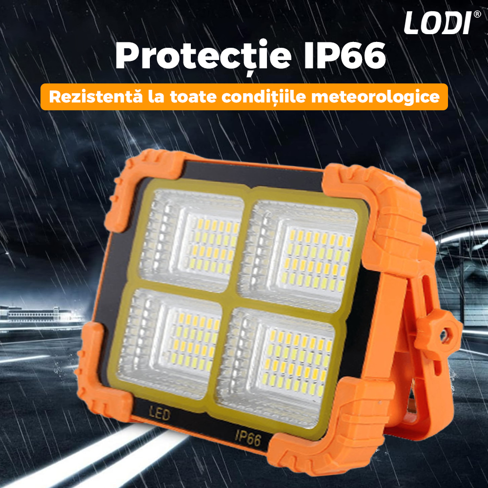 Lampa Solara 144 LED-uri Lodi268, 4 moduri de iluminare, protectie IP66, lumini de urgenta, power bank, portabila, Waterproof, exterior, portocaliu